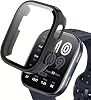 1 Pack Orzero Watch Case Compatible for Amazfit Bip 6, Protective PC Frame Face Cover Built-in Tempered Glass Screen Protector, Scratch Resistant Shock Absorbing - Matte Black
