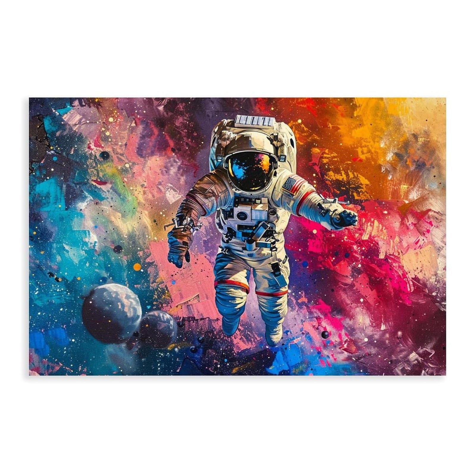 QNVJQKDSI Vibrant Astronaut Spacewalk, Cosmic Galaxy Art Canvas Poster Bedroom Decor Landscape Office Room Decor Gift 24" L X 36" W