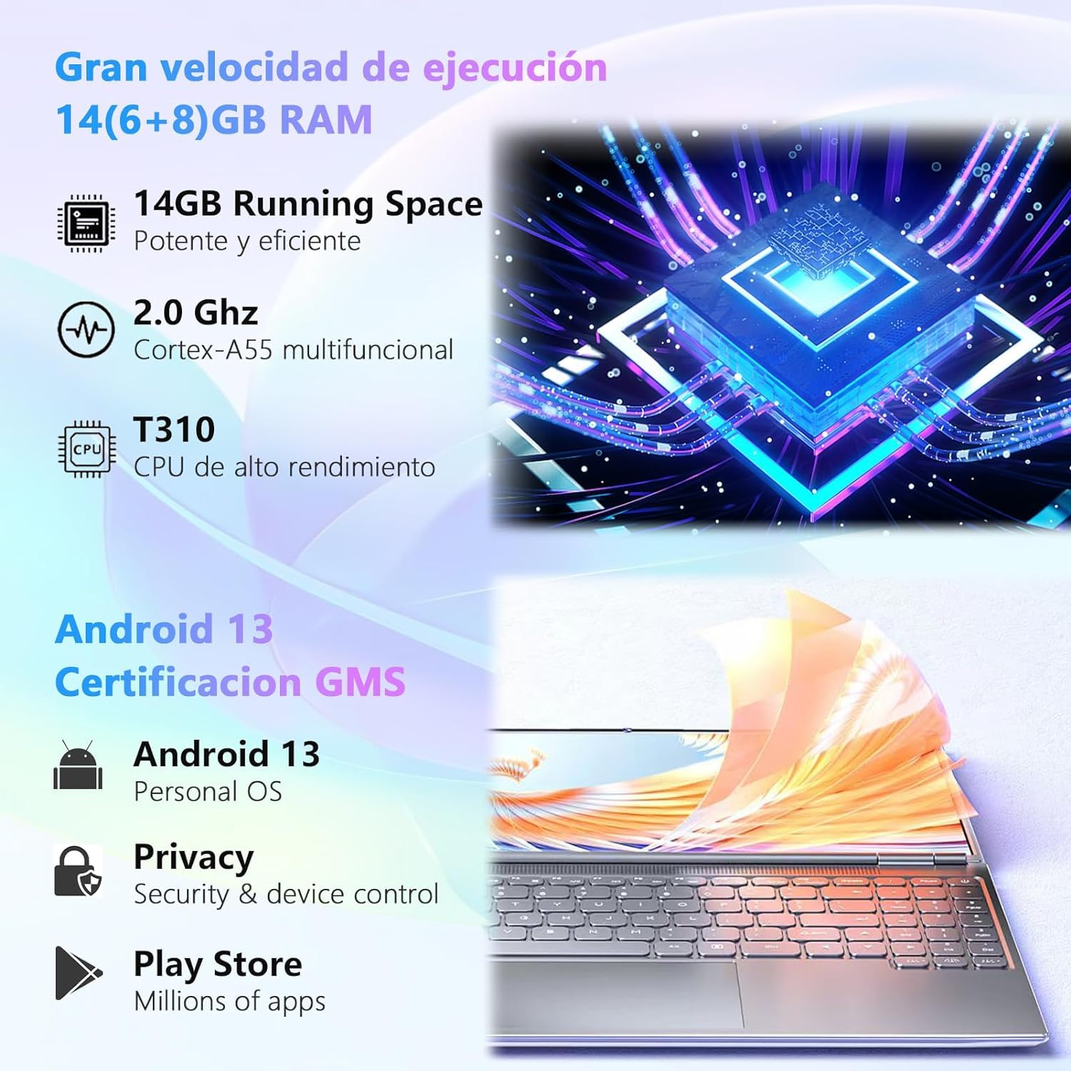 GOODTEL 2024 Newest Tablet 10 Pollici 14GB RAM+128GB ROM (1TB TF),Android 13 Tablets,5G + 2.4G WiFi,Bluetooth 5.0,GPS,Batteria 8000mAh,GMS,8MP+5MP,Tablet PC con Custodia,Tastiera e Mouse,Nero