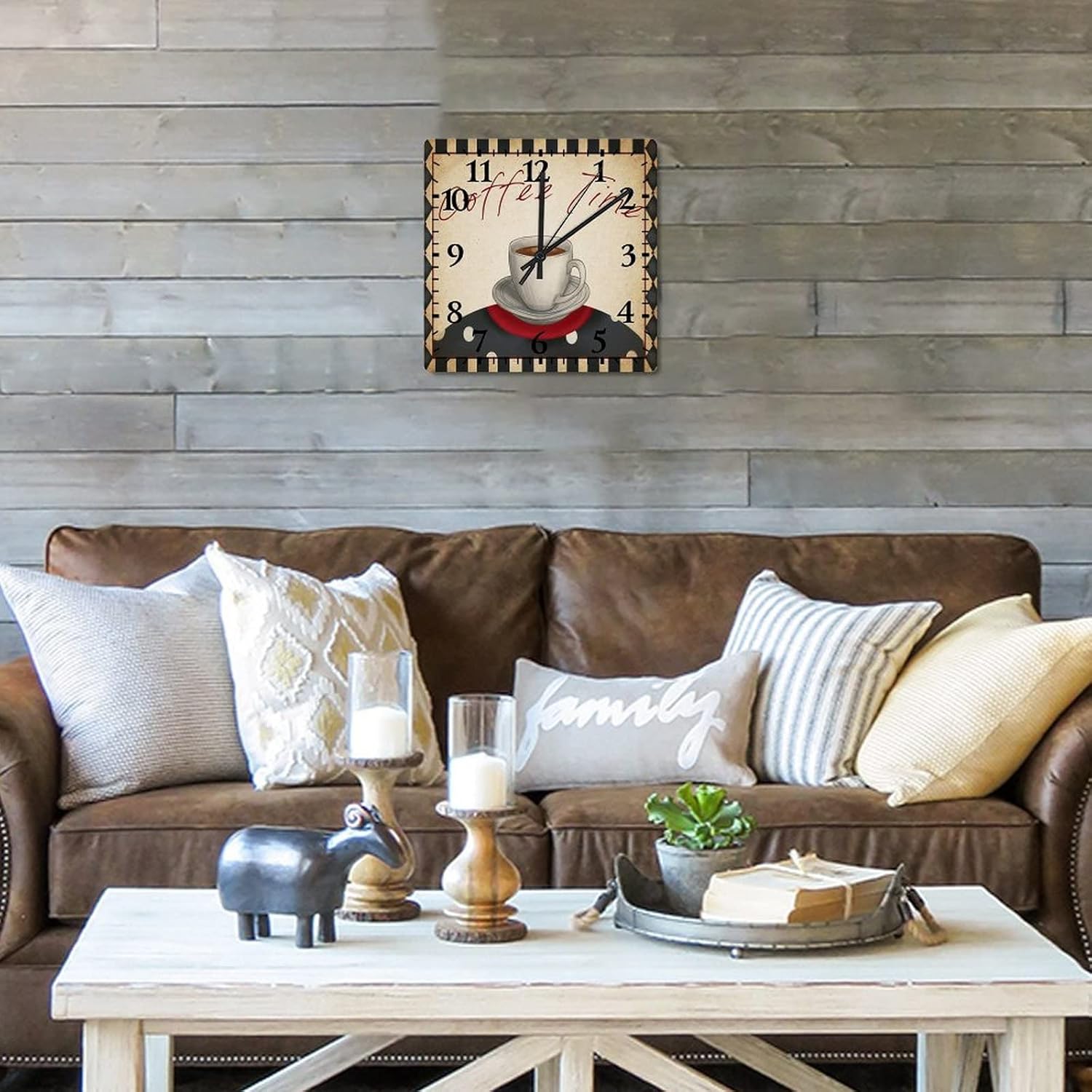 Wall Clocks Coffee Time Clocks for Living Room Decor Battery Operated Arabic Numeral Latte Coffee Square Clock for Home Office 10 Inch