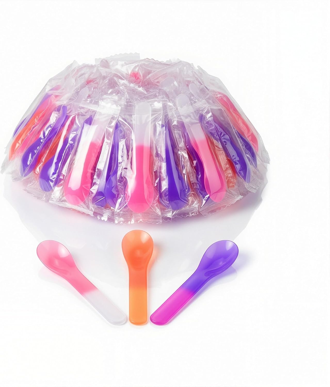 90 Pack Color Changing Ice Cream Spoons, 5.15 Inch Break-Resistant Spoons, Individually Wrapped Bulk Value Set for Catering & Large Events - Event Pack - BPA Free