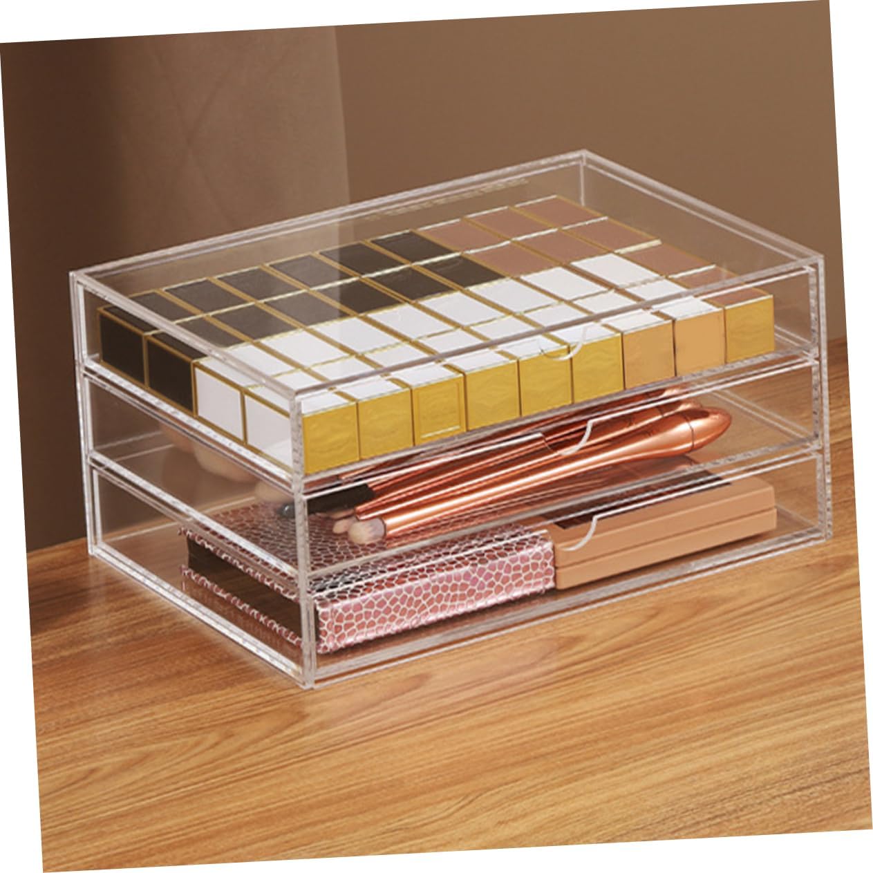 Kichvoe Clear Desktop Organizer with Transparent Acrylic Storage Box for Cosmetics Jewelry and Office Supplies Drawer Organizer for Desk Sundries and Gadgets