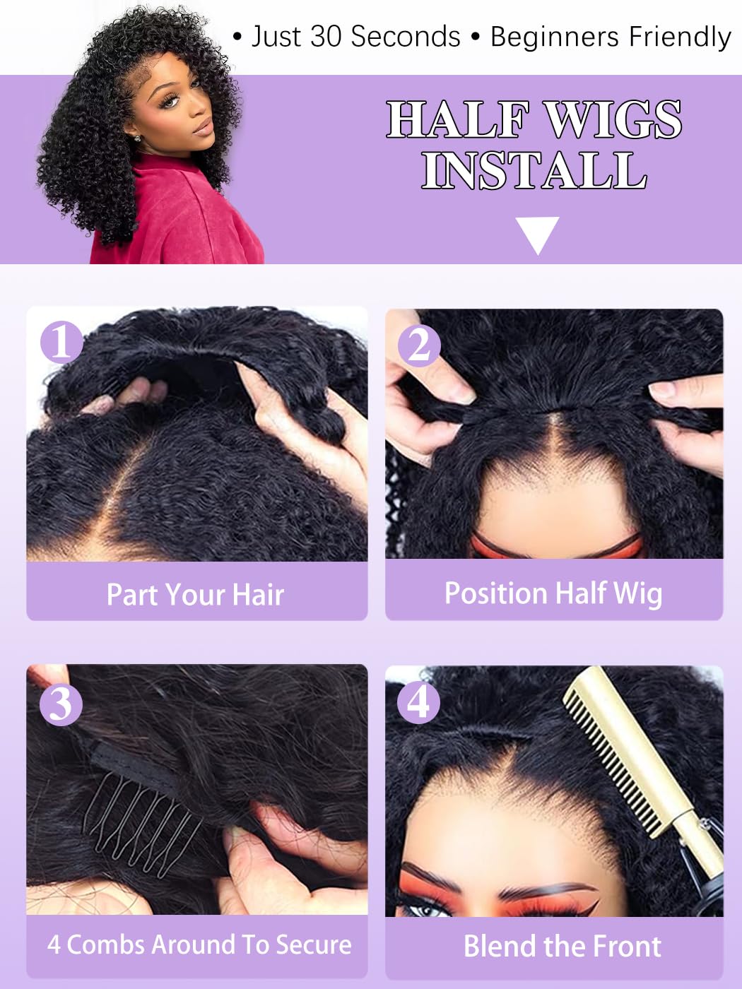 Amazon.com : Fuduete 18 Inch Kinky Curly Half Wig Human Hair  display picture 3