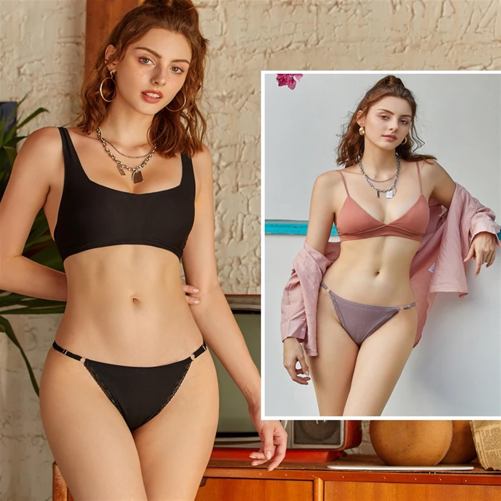 Majtki po kolana 7 sztuk/zestaw seksowne koronkowe bawełniane majtki dla kobiet stringi z niskim stanem regulowane paski w talii stringi miękka bielizna bielizna przewiewna (Color : Set 10, Size : L