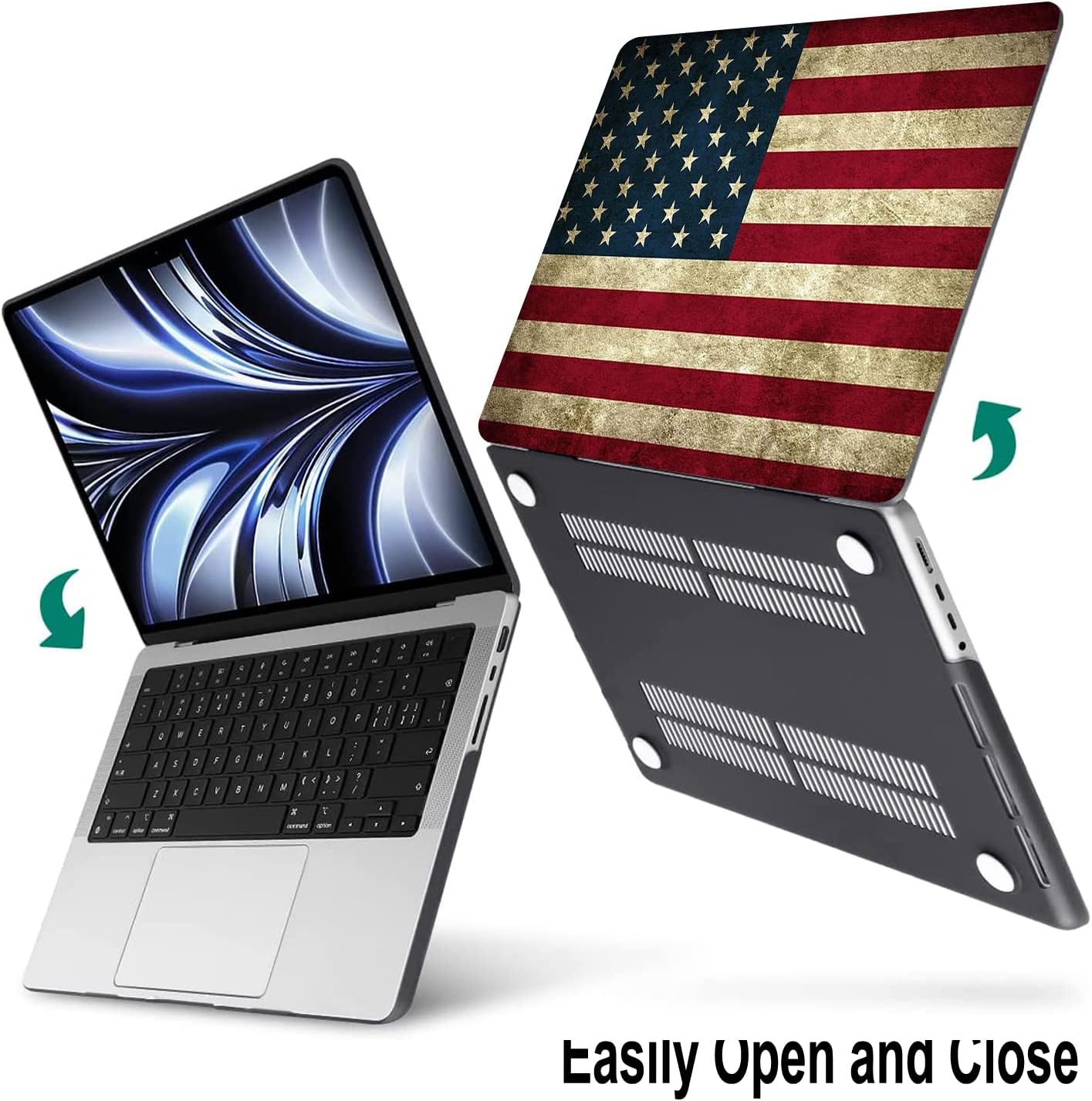 Compatible with MacBook Pro 14 Inch Case 2021-2026 M5 M4 M3 M2 M1 A3427 A3426 A3434 A3185 A3112 A3401 A2992 A2918 A2779 A2442 Hard Shell &Keyboard Cover& OS Keyboard Sticker (American Flag)