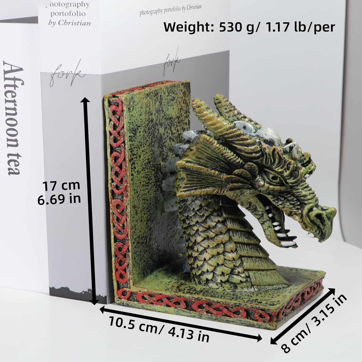Resin Dragon Bookends, Fantasy Gothic Bookshelf Decor, Heavy Duty Book Stoppers for Home Library Office Desk, Unique Decorative Figurines for Dragon Lovers, Organizing Books, Magazines, DVDs