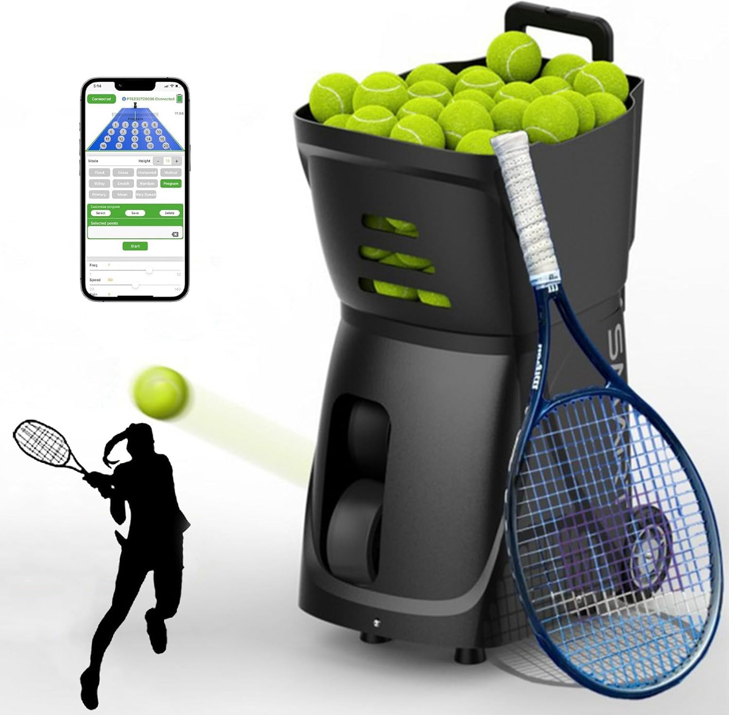 Automatic Tennis Ball Machine, Portable Tennis Ball Server Machine, Tennis Training Machine, Tennis Ball Thrower with App/Remote Control,Red (Black)
