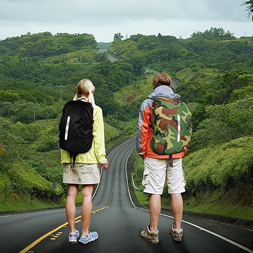 Miniatura 41 de LAMA 2 fundas impermeables de lluvia para mochila, protector reflectante a prueba de lluvia para antipolvo y antirrobo, L 41L-55L negro y azul