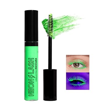 Neon UV Mascara for Eyelashes, Black Light Reactive Get Noticed with Fluorescent Lashes, Long Lasting, No Clumping, Colorful Bold Halloween Eye Makeup for Cosplay, Party Wedding#02 Green