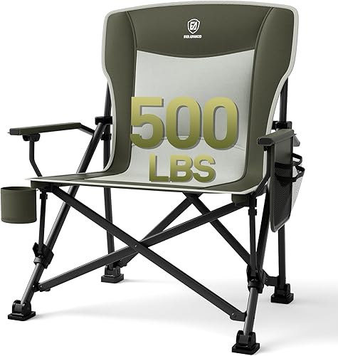 EVER ADVANCED Silla de campamento plegable de gran tamaño, para adultos, silla de césped resistente con bolsillos laterales, silla cuádruple