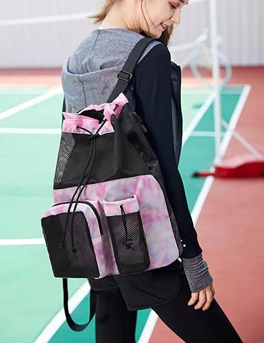 Miniatura 2 de Lohol Mochila grande de malla con cordón y bolsa para zapatos, saco de natación duradero con asa para deportes, gimnasio, yoga, playa, viajes