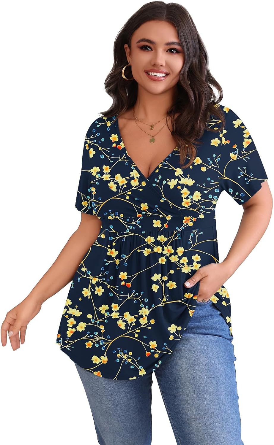 POSESHE Womens Plus Size Tops 2025 Summer Short Sleeves Tunic Tops Casual V-Neck Wrap Shirts Cute Dressy Work Blouses L-4XL - Image 3