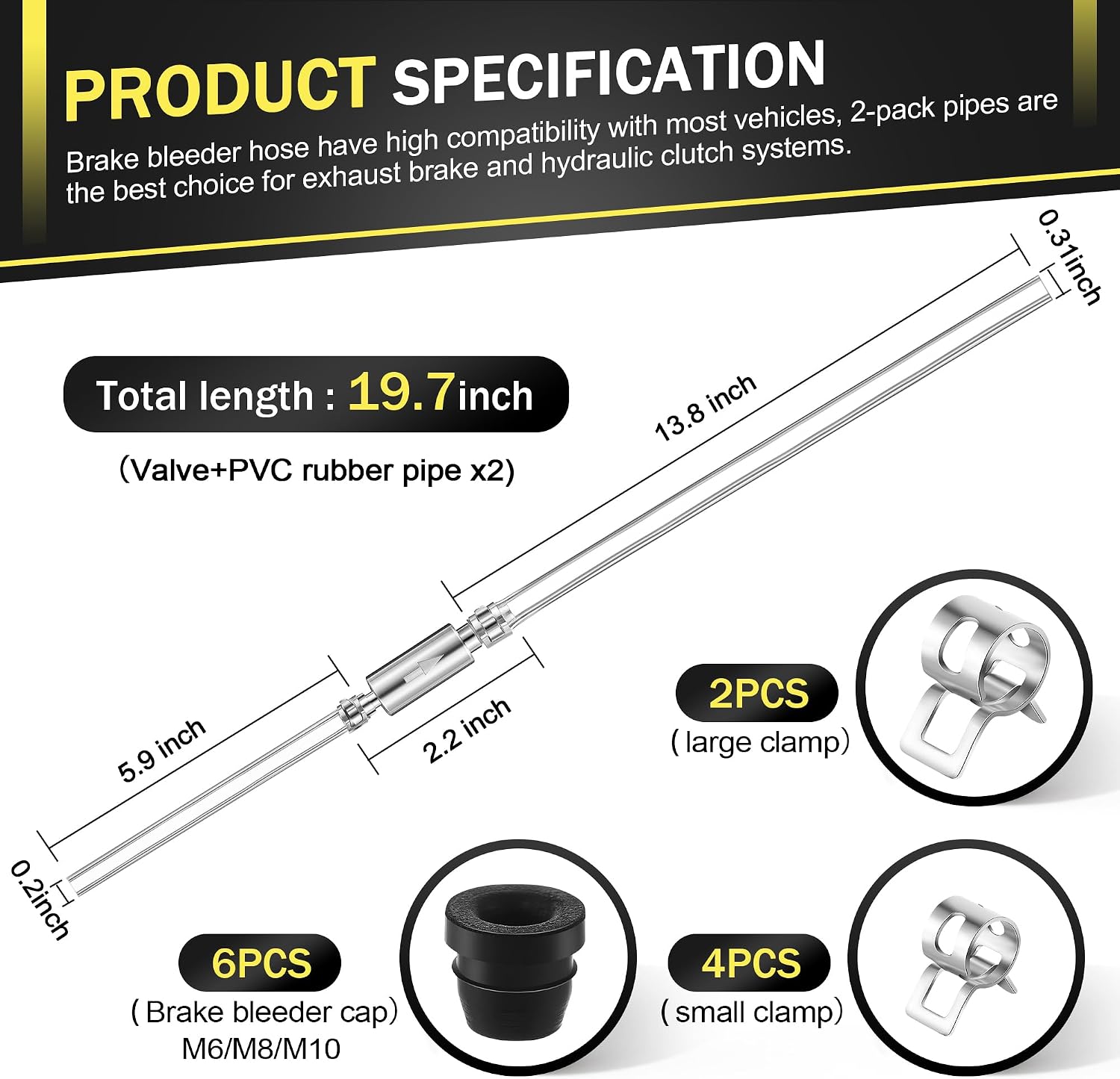 Meonum 2 Pack Brake Bleeder Hose, Motorcycle Brake Bleeder Kit with Nozzle Cap & Clamp, One Way Check Valve Tube Bleeding Tools for Hydraulic System Bleeding, Car Clutch Fluid Replacement Hose thumbnail