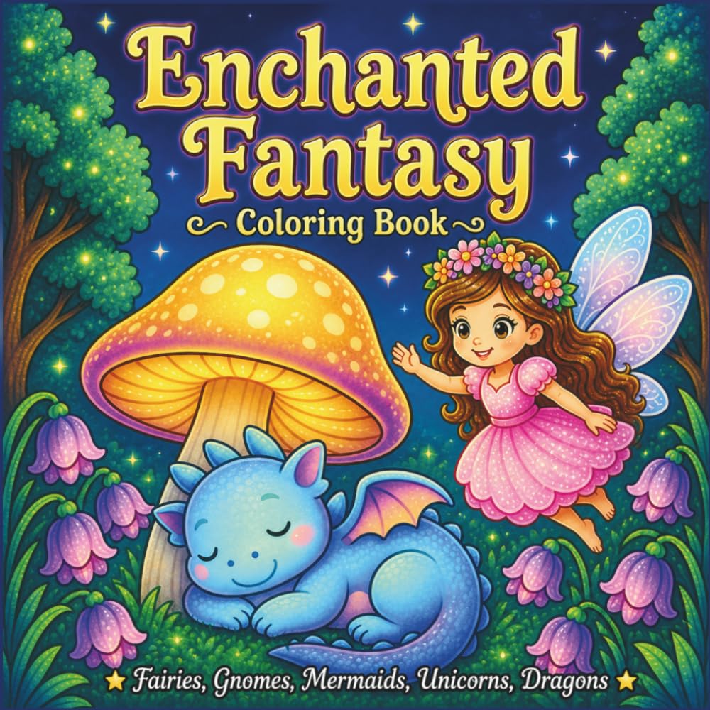 Enchanted Fantasy Coloring Book: 55 Bold & Easy Images | Featuring Fairies, Gnomes, Dragons, Unicorns, Mermaids | For Kids & Adults