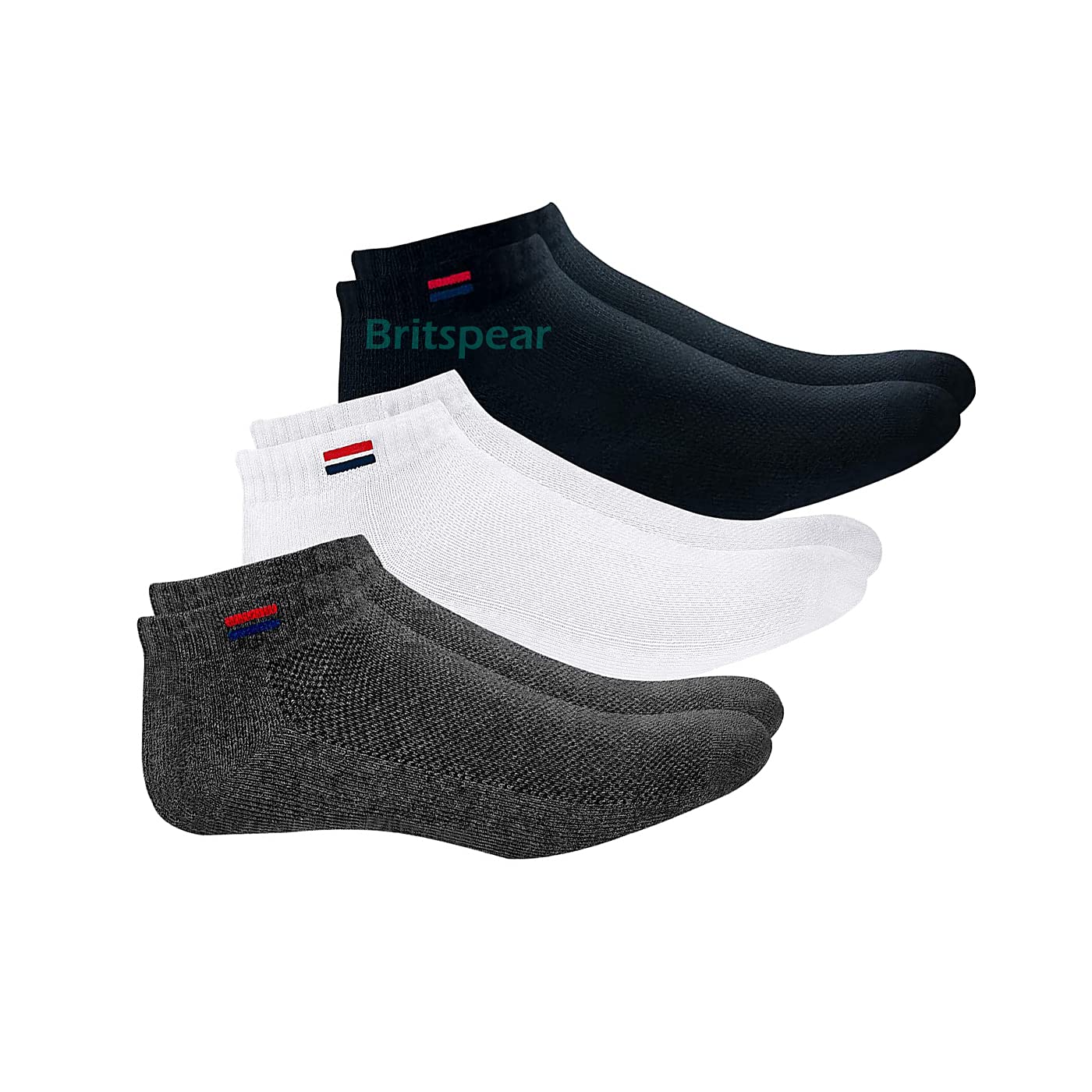 BRITPEAR Men's Cotton Solid Ankle Sport Ankle Length Shoes Heel Socks, Free Size, Pack of 3 (Multicolored)