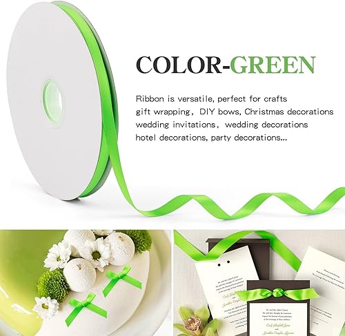 Miniatura 3 de Leyice Cinta de satén de 14 de pulgada, 100 yardas, cinta de tela de doble cara, rollo para envolver regalos y lazos para el pelo (verde vívido)