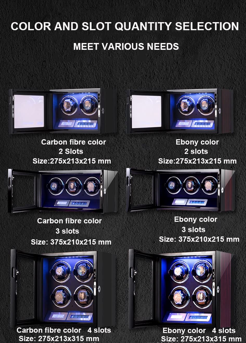 Scatola Carica Orologi Automatica per 9, 12 E 24 Orologi, Scatola Rotante per Orologi A Carica Automatica con Schermo LCD E Telecomando, Serratura A Impronta Digital(Venatura D'Ebano-4+0)