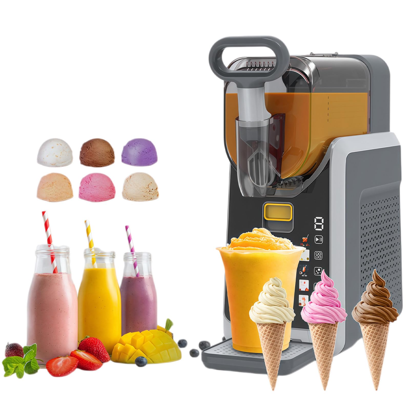 JIYINGHUI Slushie Machine for Home,2.2L / 74oz Slushy & Ice Cream Maker,No Ice Needed,with 5 Presets,Quiet,Auto-Clean,LED Display, Slushy Machine for Margaritas,Milkshakes,Frappés and More 220v50HZ