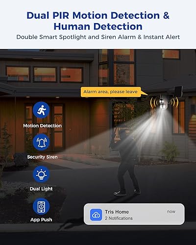 Miniatura 5 de Cámaras de seguridad solares inalámbricas para exteriores Lente dual Cámara 100% sin cables alimentada por batería, inclinación panorámica, visión