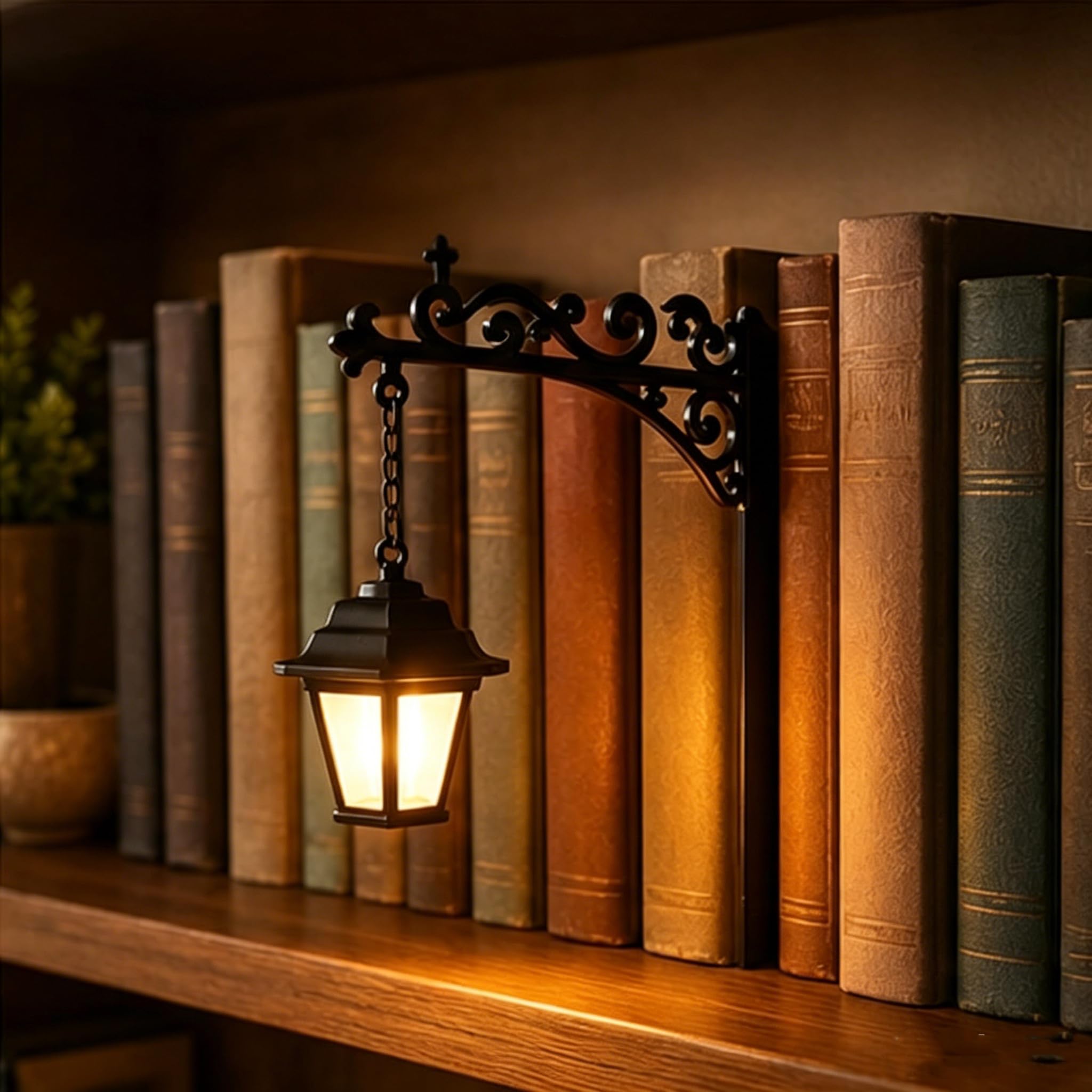 Library Lantern Decorative Bookshelf Lighting, Reading Bookshelf Lamp, Antique Led Bookcase Lights for Bookworms Study Reading Corner Home Library, Unique Gift for Book Lovers (1pcs)