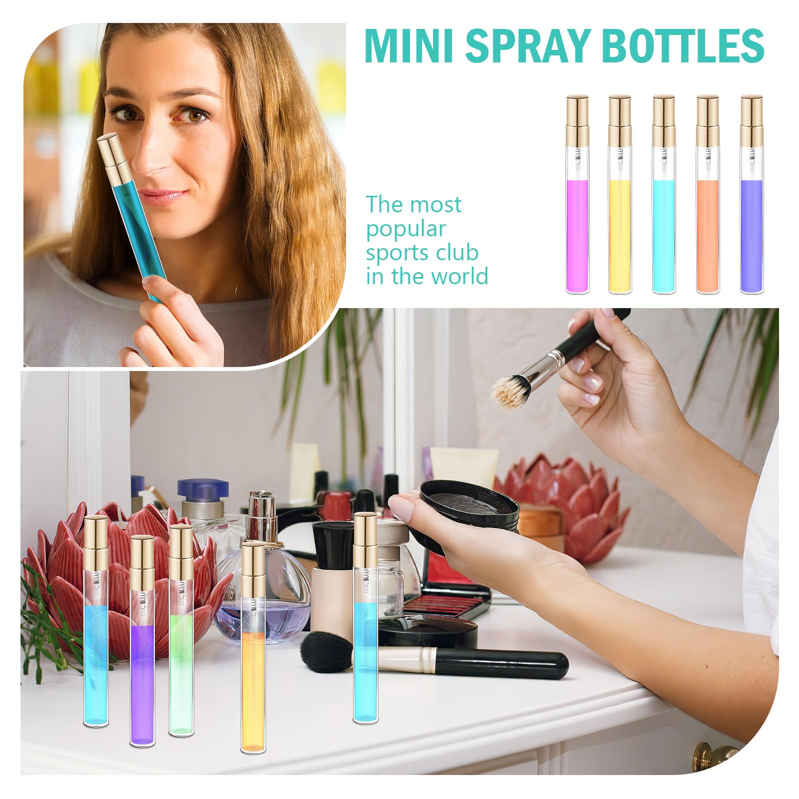 120 Stück Parfümzerstäuber Set, 10ml Mini Glas Nachfüllbare Parfümflaschen Leer, Kleiner Reise Zerstäuber mit Goldenem Sprühkopf für Ätherische Öle, Düfte, Kosmetik Proben