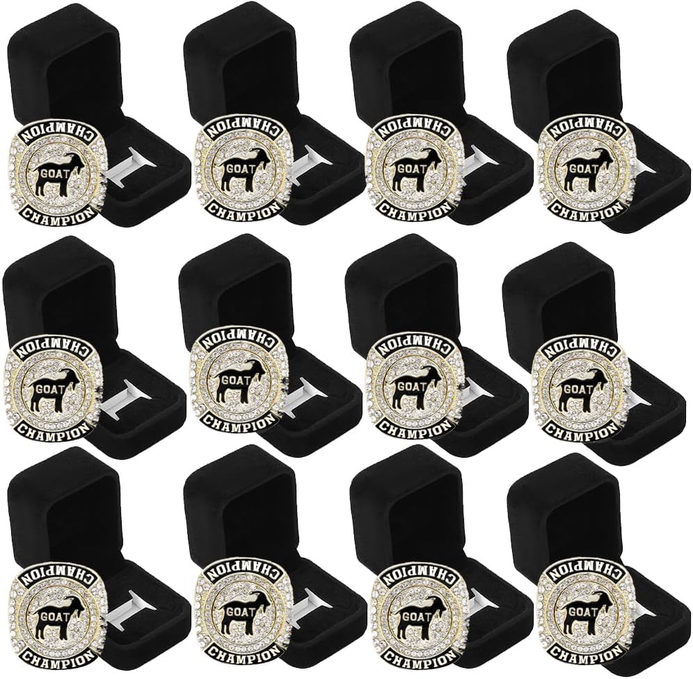 12 Pcs Goat Championship Rings Award Trophy Medal Greatest of All Time Gift for Tournament or League Champion Winner, from Size 7 to 11