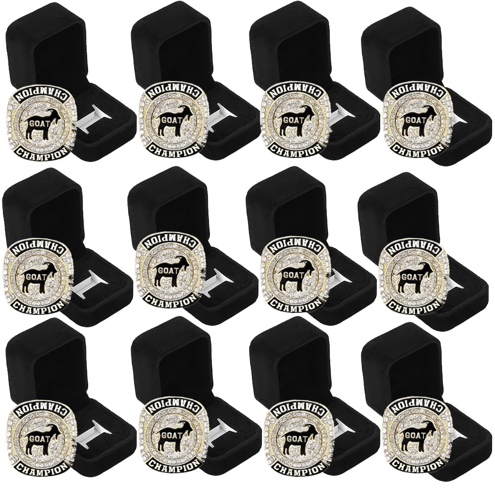 ZZXZJW 12 Pcs Goat Championship Rings Award Trophy Medal Greatest of All Time Gift for Tournament or League Champion Winner, from Size 7 to 11