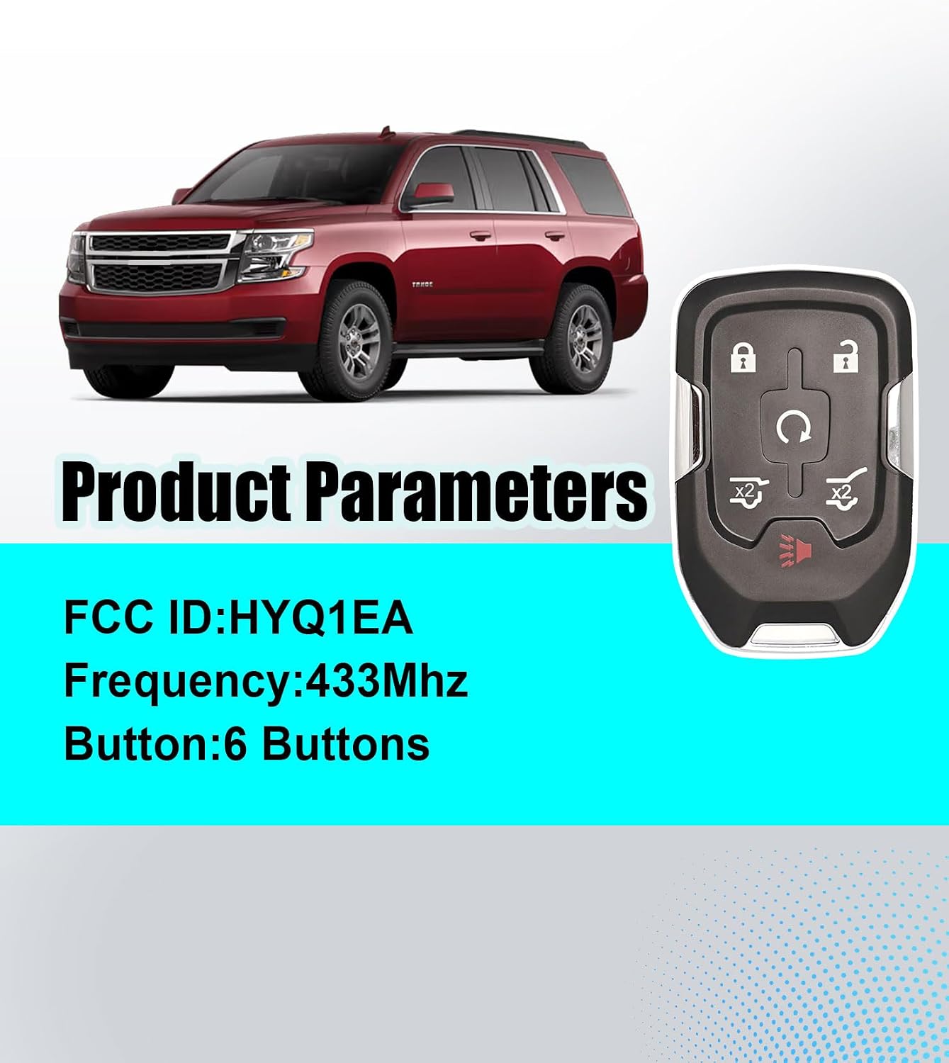 Replacement Car Key Self Progrmmable Smart Keyless Entry Compatible with 2015-2019 for Chevrolet Suburban 2015-2019 for Chevrolet Tahoe HYQ1EA (1pcs self Programming remote/HYQ1EA)