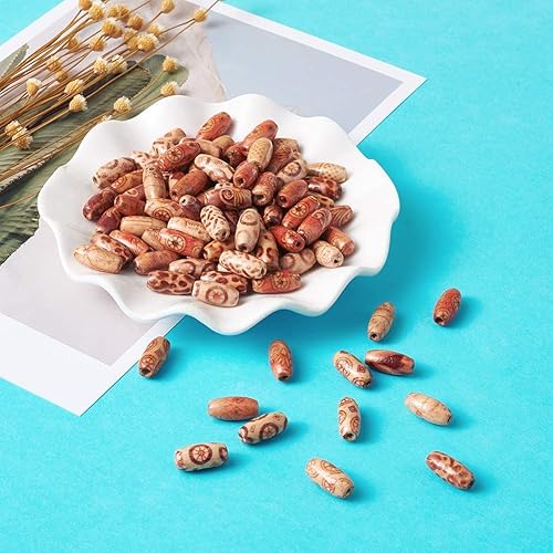 Miniatura 4 de Pandahall - 100 cuentas de madera ovaladas de arroz pintado surtido, cuentas de madera de barril de agujero grande, espaciador suelto de 0.6