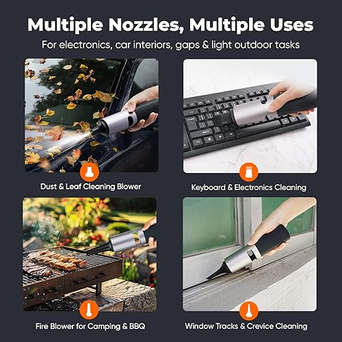 Miniatura 3 de Plumero de aire comprimido inalámbrico, alta potencia, cuerpo de metal, sujeción al turbo, 4 velocidades, para computadora, teclado y limpieza