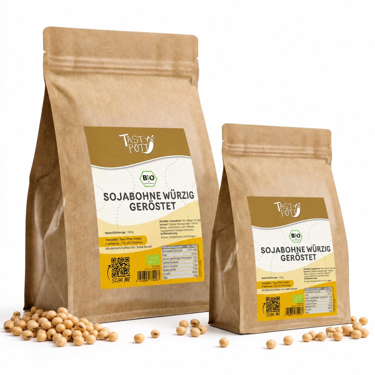 Tasty Pott Bio Sojasnack geröstet würzig I Aus Sojabohnen I Knabberei I Crunchy Mix I Alternative zu Chips I Vegan I Soja im Beutel 1000g (2x1000g)
