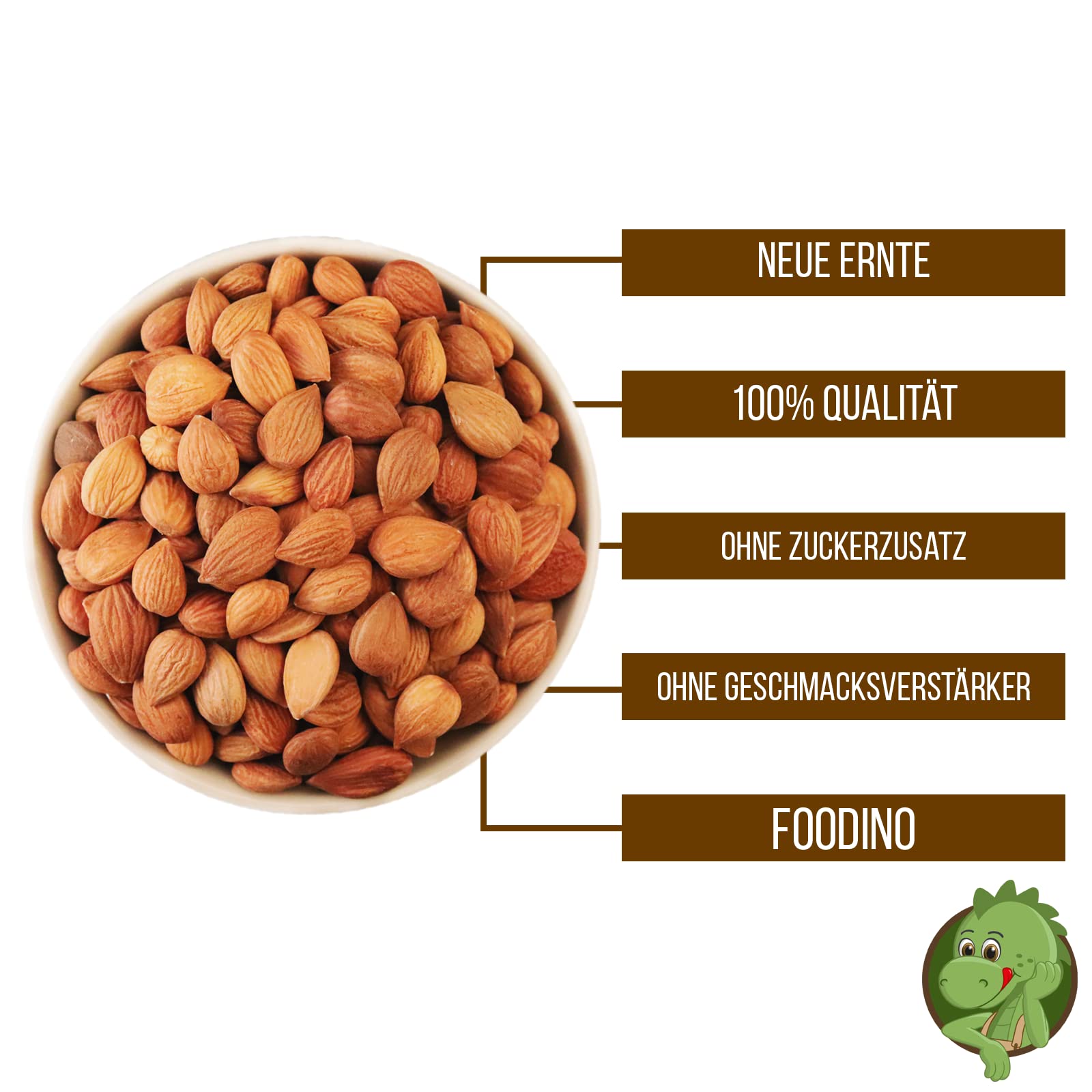 Aprikosenkerne bitter ganz naturbelassen ungesalzen ungeschwefelt unbehandelt ungeröstet Natural 1000g - 5kg wiederverschließbar Premium Qualität FOODINO (1000g Beutel)