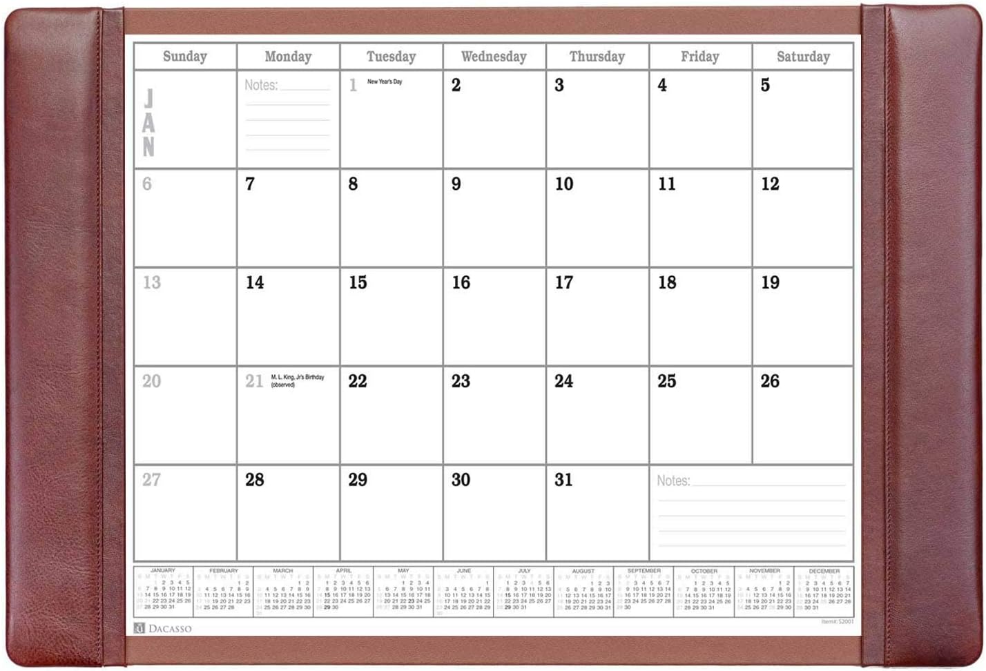 Dacasso Leather Desk Calendar pad, 25.5 x 17.25, Mocha, P3040