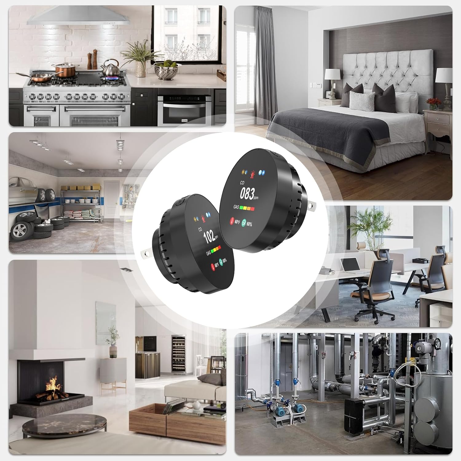 LPG/Natural Gas/Charcoal Leak Detector, Plug-in Monitor, Methane and Propane Butane, Sound Alarm and LED Digital Display for Kitchen, Mobile Home, Garage
