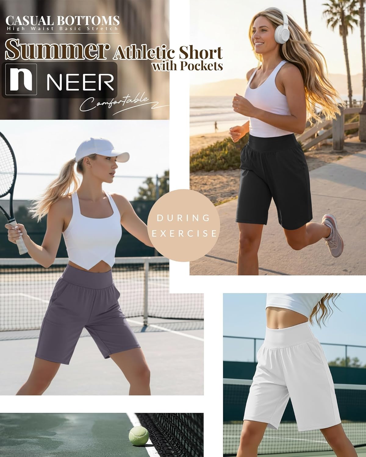 Neer 3 Pack Women's Bermuda Shorts, High Waist Basic Stretch Casual Bottoms Knee Length Summer Athletic Short with Pockets - Image 4