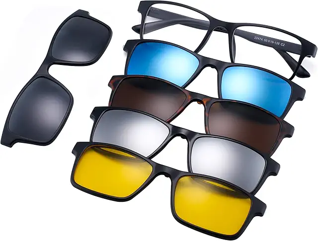 Magnetisch 5Pcs Polarisiert Clip auf Sonnenbrille Plastik Rahmen für Nachtfahrten
