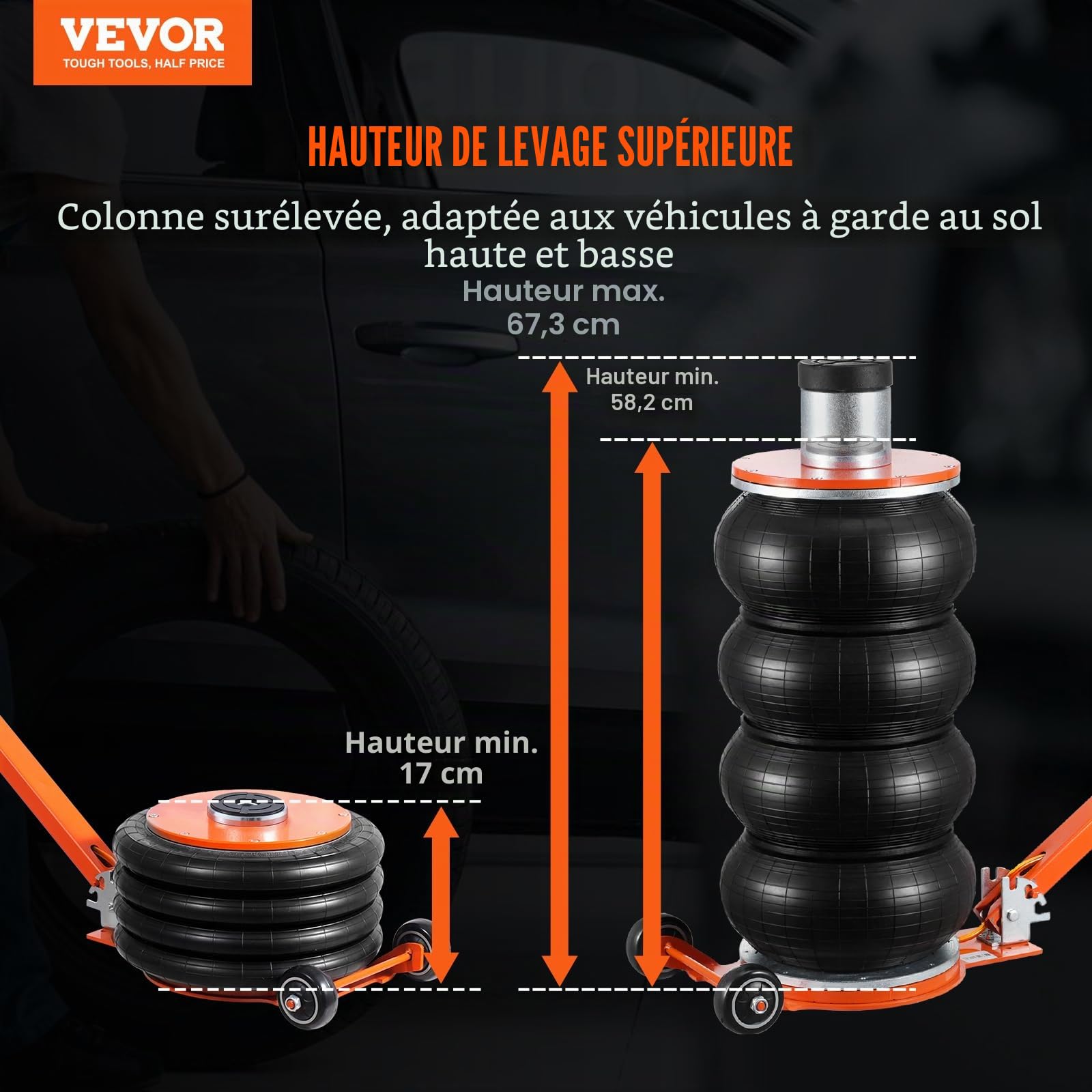 VEVOR Cric Pneumatique 6 tonnes, Cric de Levage Pneumatique avec Colonne Surélevée et Poignée Réglable, Facile à Soulever et Compact, pour Berline, SUV, Camionnette, Réparation Automobile, Atelier