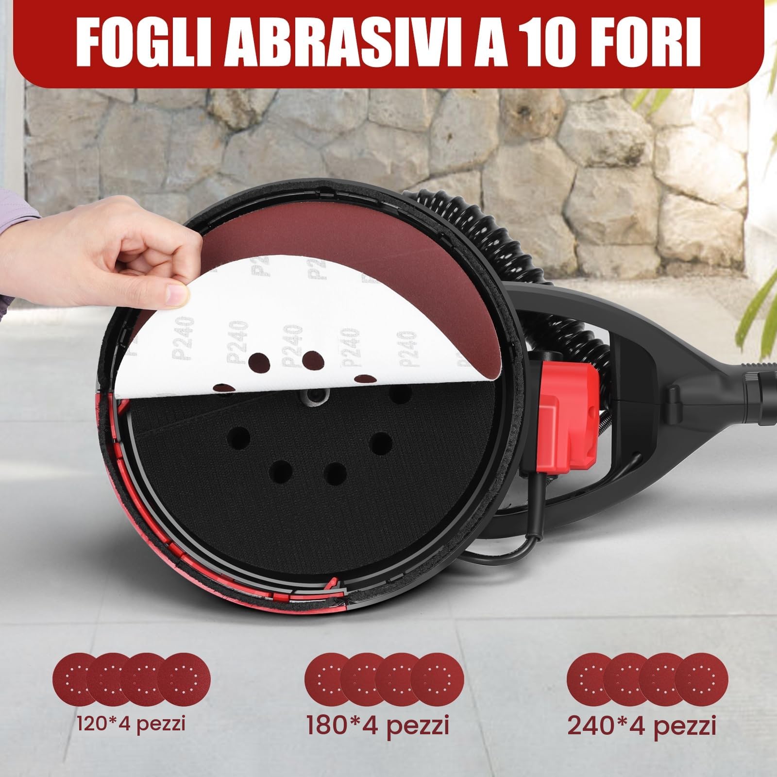 Levigatrice per Muro 880W con aspirazione polvere, 5 velocità (1000-2100 RPM), lisciviazione angoli morti, manico telescopico, LED, strumento rimozione popcorn soffitto 【compatibile aspiratori】