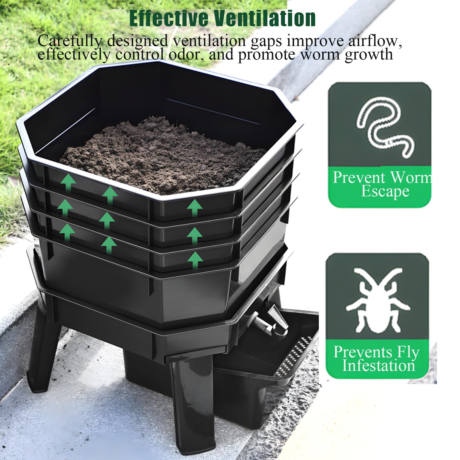 Wurmkomposter Kit – Wurmfarm Mülleimer mit 4 Ablagen für effizientes Recycling von Lebensmittelabfällen und Vermikultur