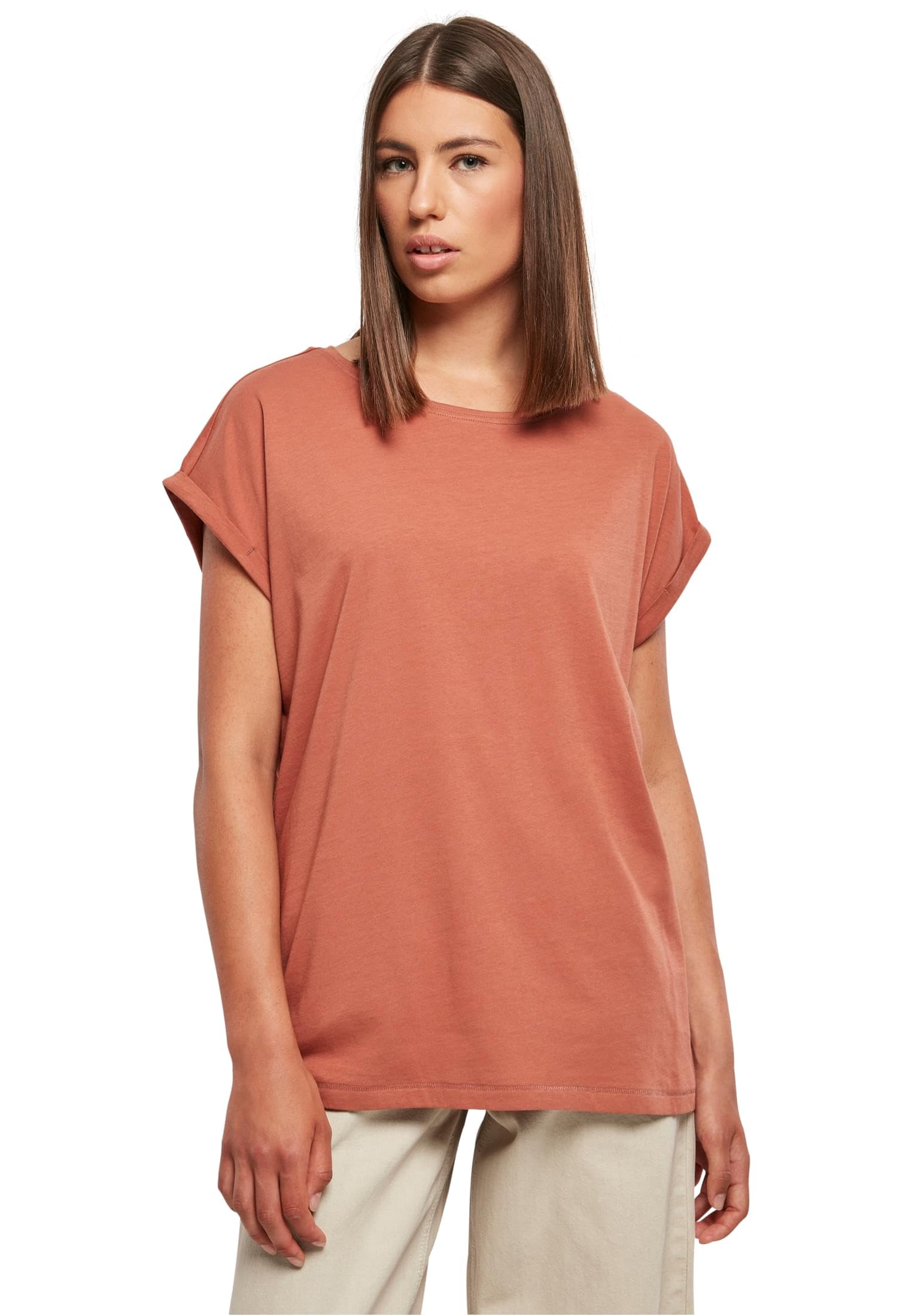 Urban Classics Women's Ladies Extended Shoulder Tee T-Shirt, Terracotta, XXL