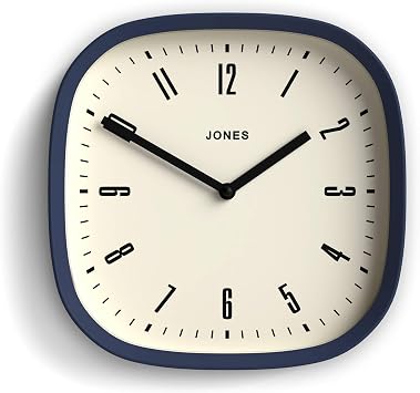 JONES CLOCKS Marvel Wall Clock | Modern Retro Rounded Square Clock | 10 inch | Indigo Blue | Cool Designer Look for Kitchen, Living Room or Office