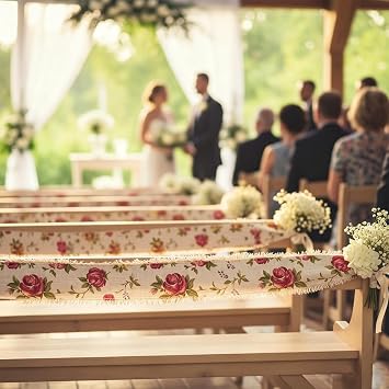 Rose Printed Burlap Ribbon for Flower Bouquet, Fabric Ribbon for Gift Wrapping, Jute Ribbon for DIY Decoration, 32.8ft Long x 2.0in Wide