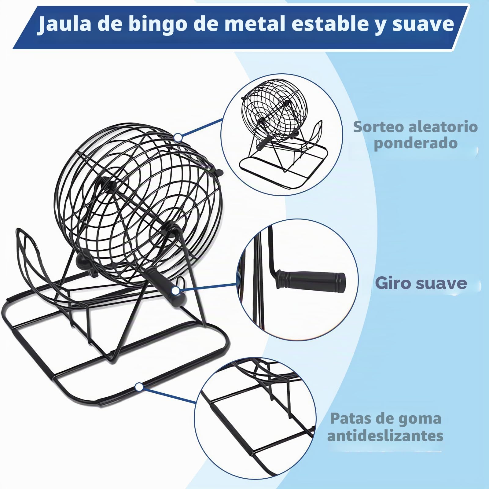 Juego de Bingo Completo – con Tambor Metálico, 75 Bolas Numeradas, 18 Cartones y 125 Fichas – Juego de Mesa para Adultos, Mayores y Niños – Ideal para Fiestas y Noche en Familia (Negro)