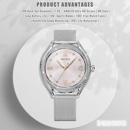 Miniatura 2 de Relojes inteligentes para mujer (respuestahacer llamada) para teléfonos Android iOS 1.28 pulgadas AMOLED Full Touch Bling Reloj inteligente para