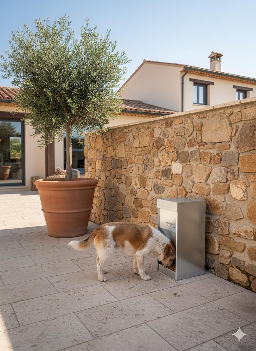 Comedero Automático Inteligente para Perros: Programable, 40 litros, Exterior Dispensador de Comida Profesional para Perros: Programable, Modelo P1