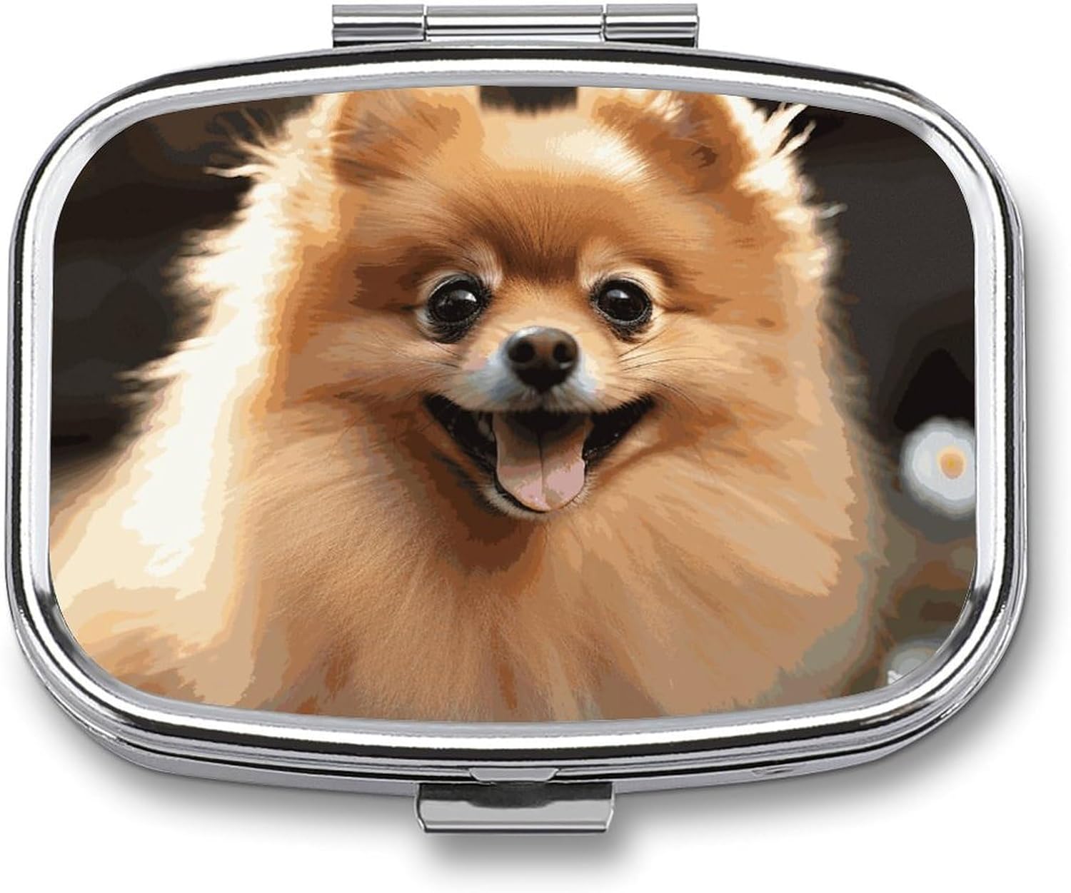 2 Compartment Metal Pill Box with Mirror for Pocket Purse