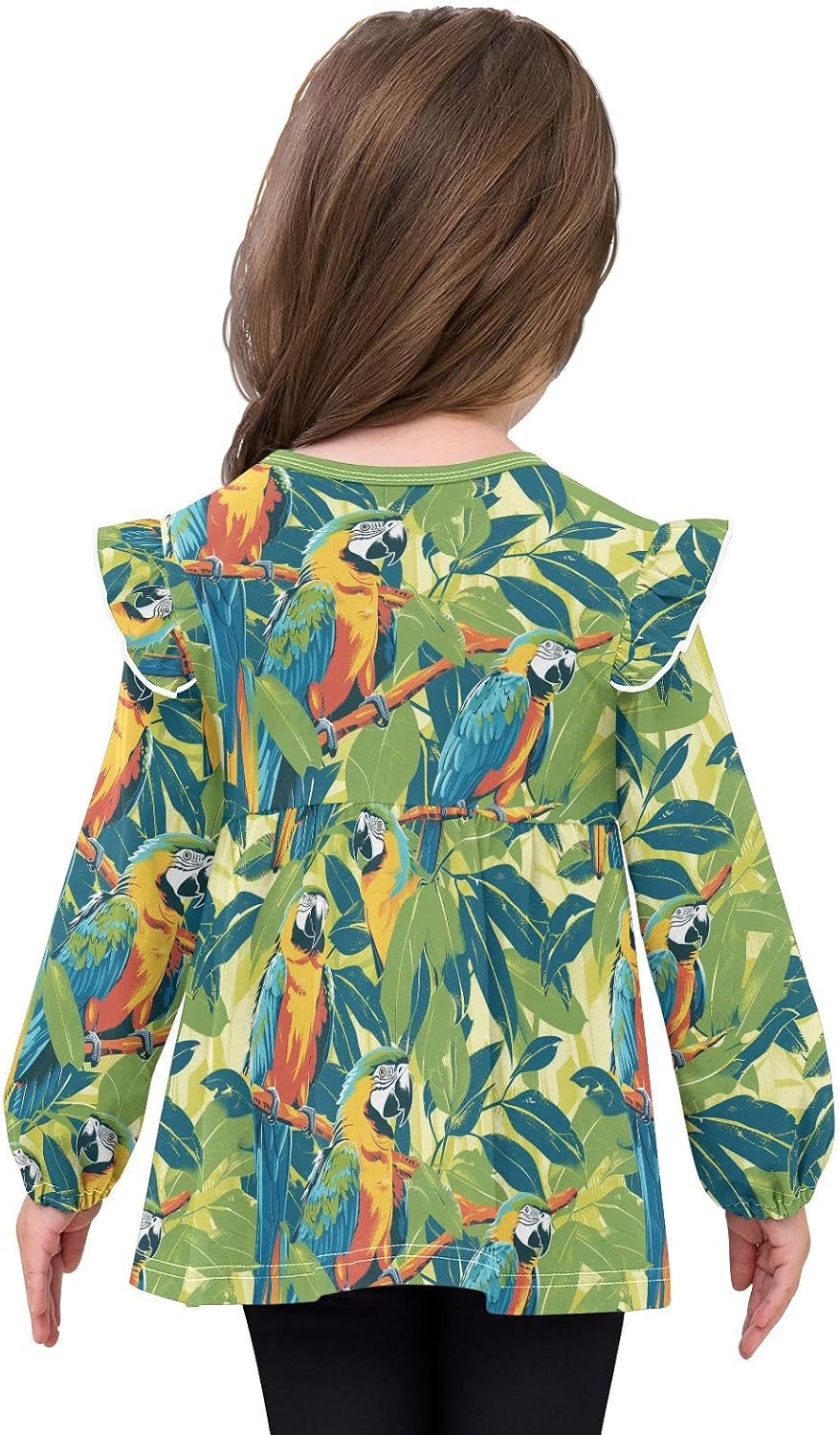 visesunny Toddler Clothes for Girls Tropical Bird Parrot Leaf Long Sleeve Fall Shirts Cotton Top with Ruffle Collar