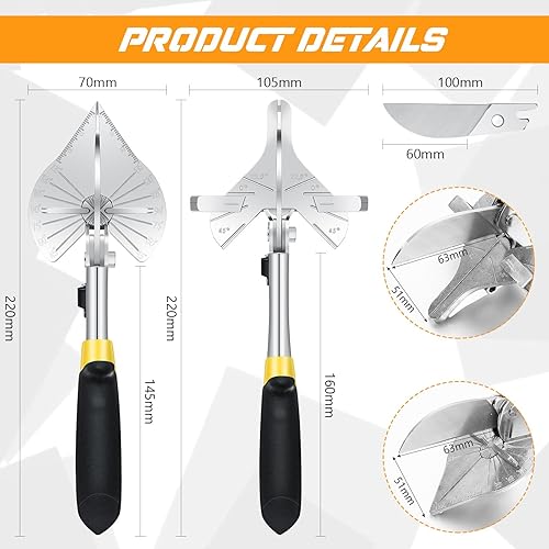 Miniatura 2 de Lothee Cizalla de inglete para moldeo de corte angular, cortador redondo de un cuarto de corte, cizalla ajustable a 22.5 a 135 grados, herramienta