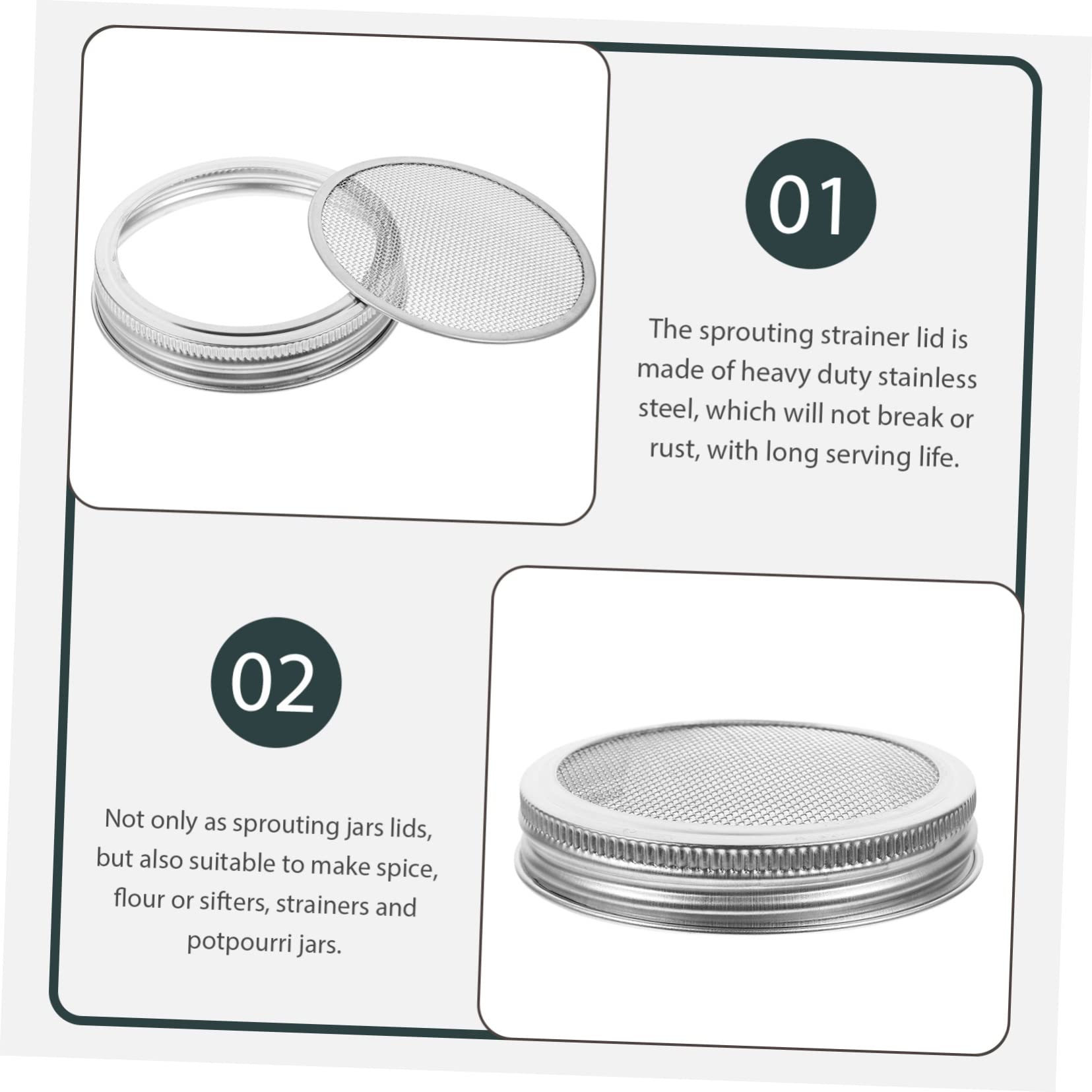 Healeved Coperchio Germogliante in Acciaio Inox 304 da 86 Mm per Barattoli Bocca Larga, Colino per Germinazione Rete Traspirante, Kit 4 Pezzi per Coltivazione Germogli in Casa e Giardino