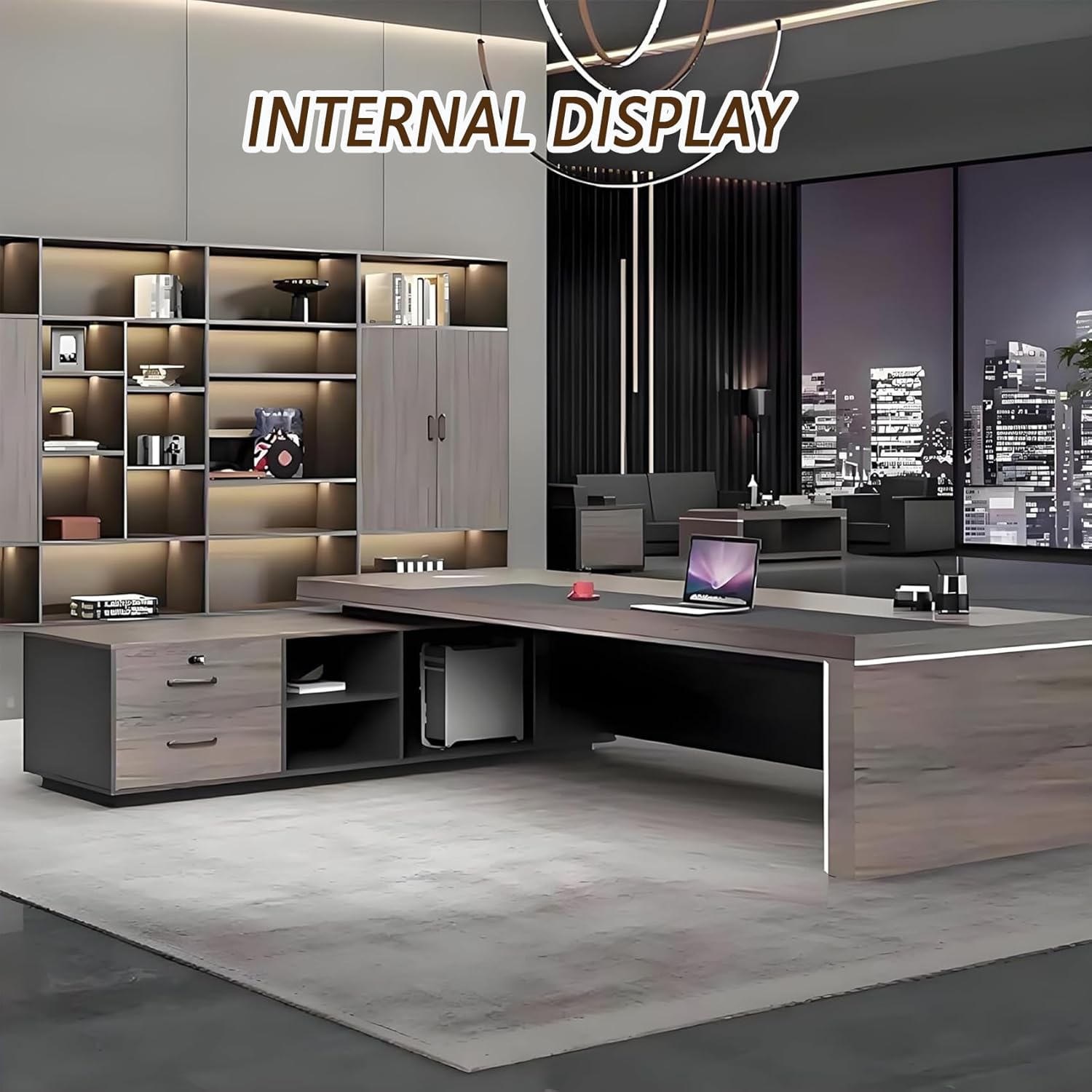 L-Shape Modern Executive Desk, L-Shape Office Executive Desk, Wood Computer Desk with Drawers and Storage, Home Office Desks, Without Chair (Right, 79" L x 63" W x 30" H)